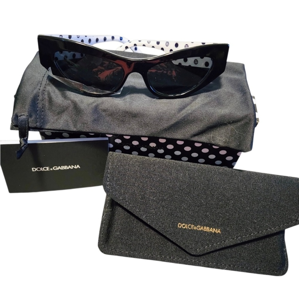 Dolce & Gabbana Black Cat-Eye Sunglasses with Gold DG Accent - Picture 6 of 6